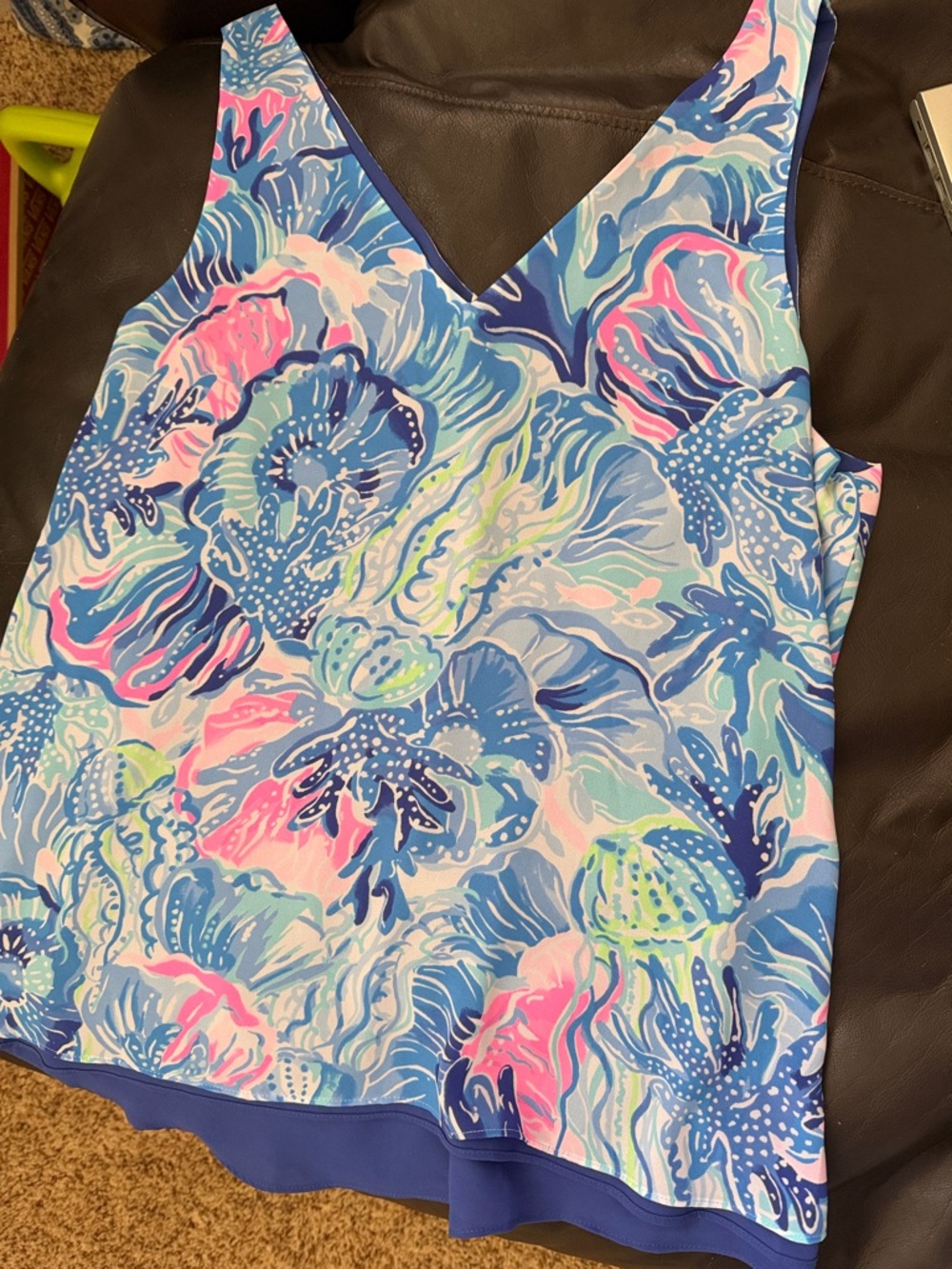 Lilly Pulitzer Blue V-Neck Tank with Pink Logo Tag